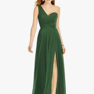 Emerald Green Formal Length Party Dress.  Chiffon overlay w/ side slit.